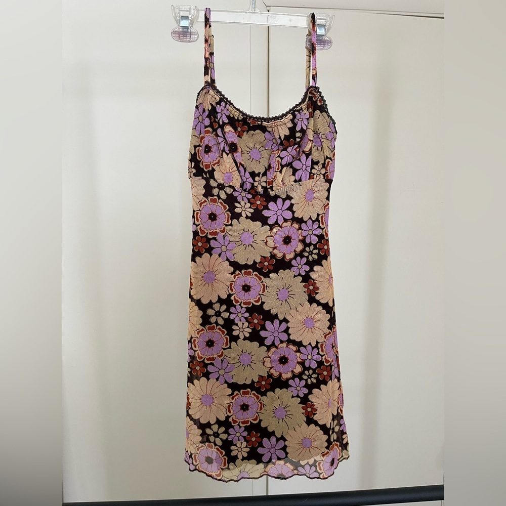Princess Polly Floral Mini Dress - Lavender and Tan